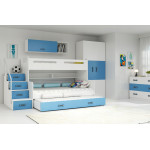 Poschodová posteľ MAX 3 + 3x matrace modro-biela Poschodová posteľ MAX 3 + 3x matrace modro-biela